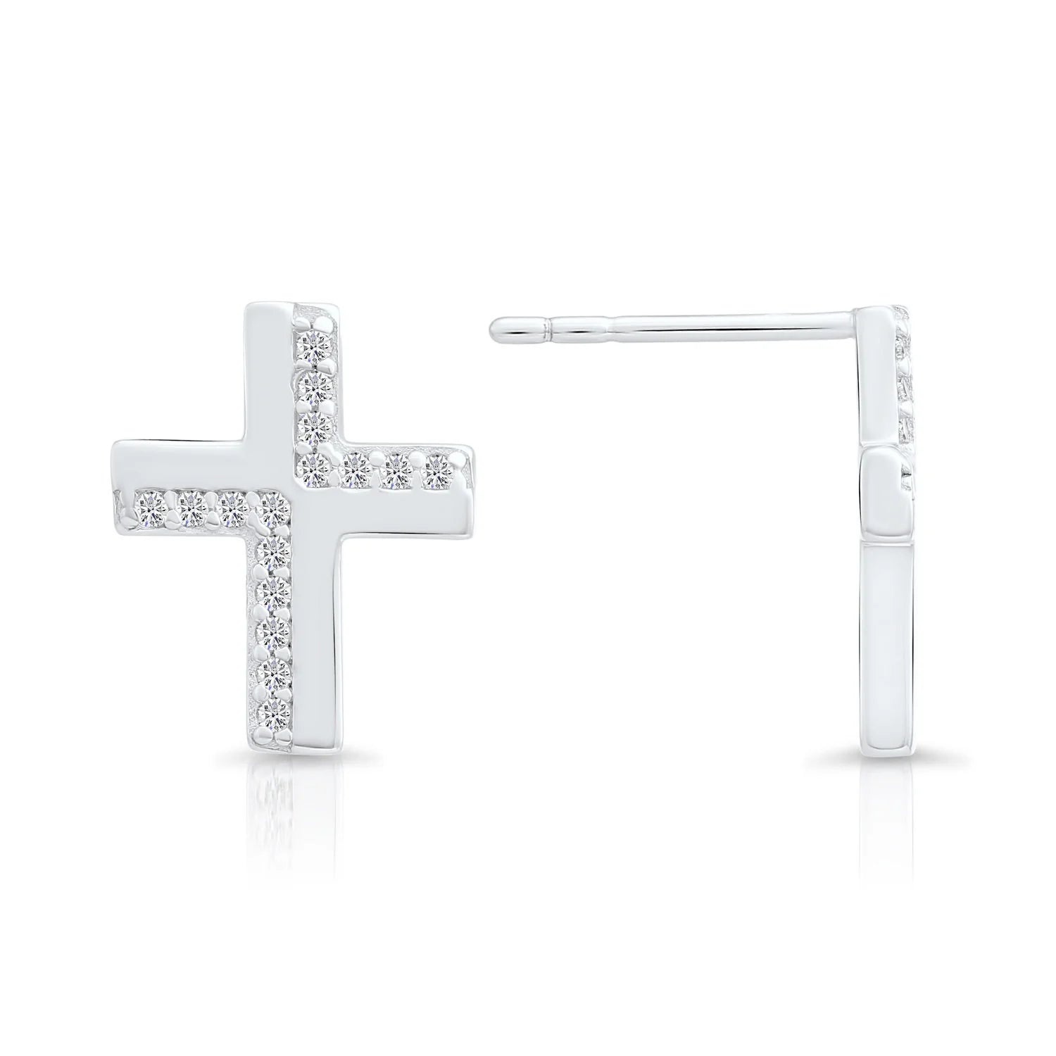 CZ Cross Stud Earrings in Sterling Silver