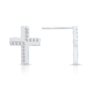 CZ Cross Stud Earrings in Sterling Silver