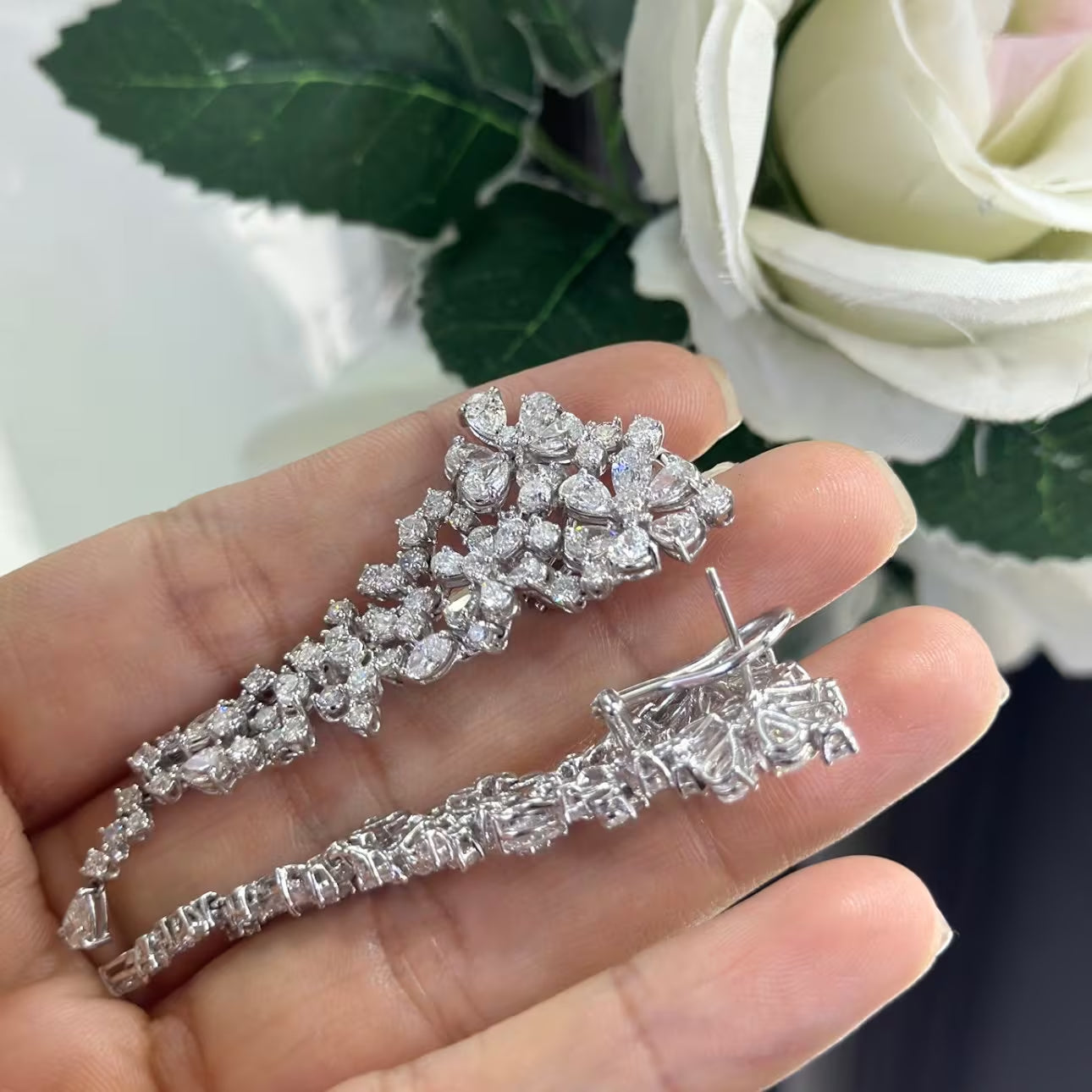 18K White Gold Multi-Cut Natural Diamond Earrings – 11.29CT | E86130-1 IJ.GJJ