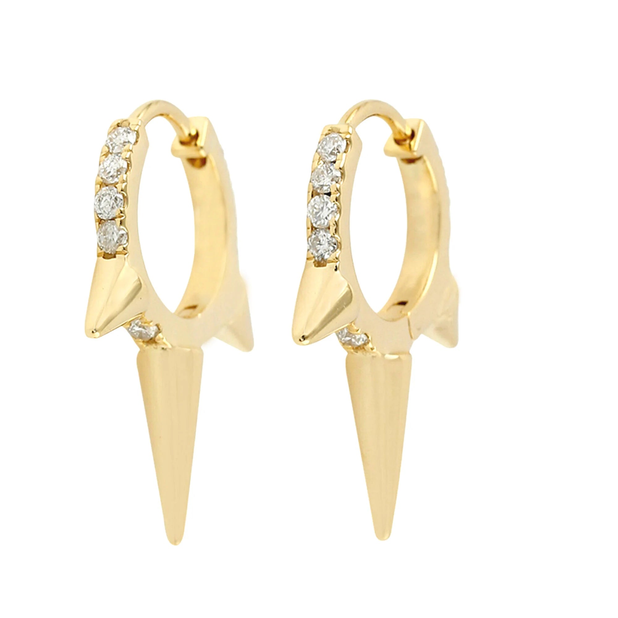 14K Solid Gold Pave Diamond Spike Huggie Earrings