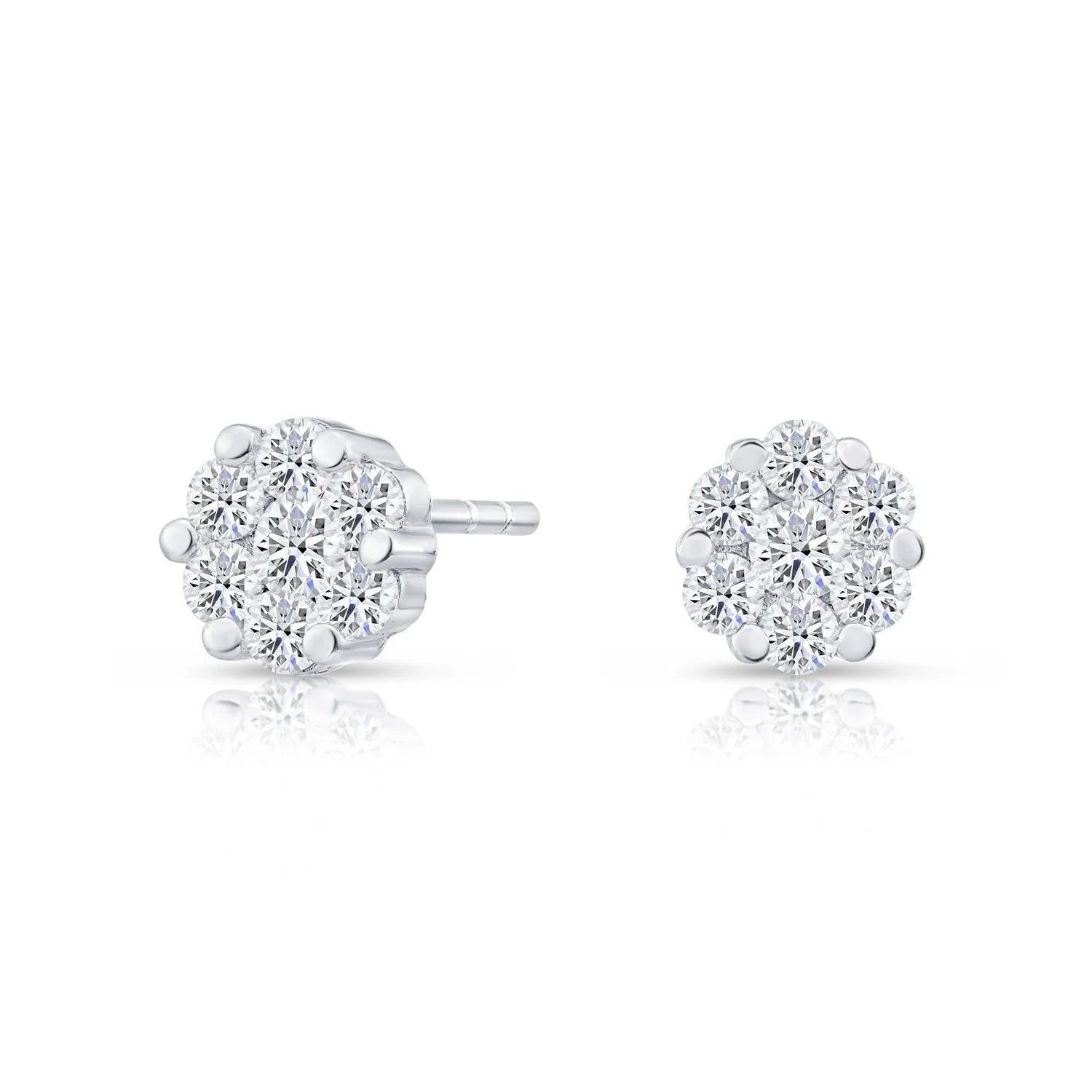 Stunning CZ Small Flower Stud Earrings in Elegant Sterling Silver.