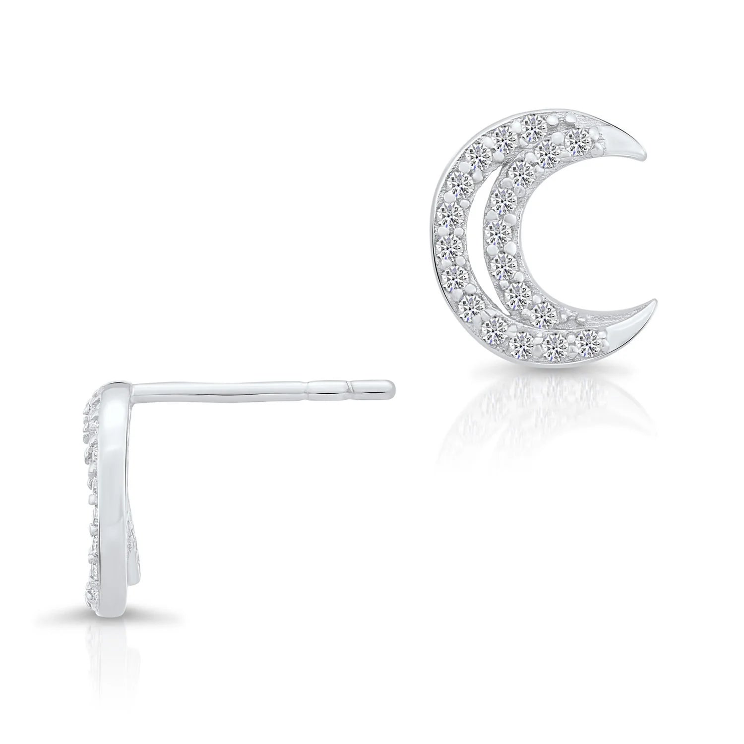 CZ Moon Stud Earrings in Sterling Silver
