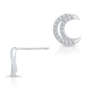 CZ Moon Stud Earrings in Sterling Silver