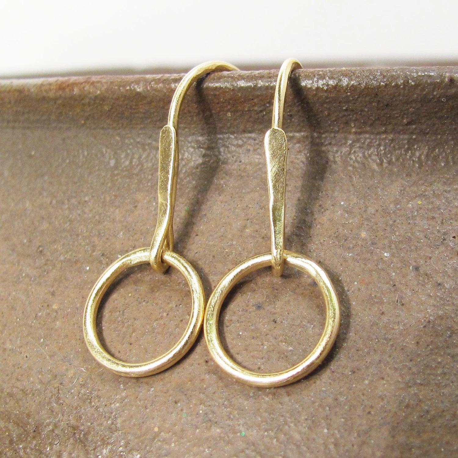Elegant 14K Gold Minimalist Hoop Dangle Earrings - Timeless Circle Drop Design.