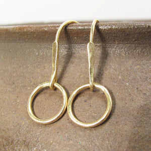 Elegant 14K Gold Minimalist Hoop Dangle Earrings - Timeless Circle Drop Design.