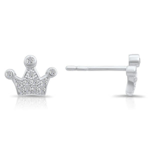 Glamorous CZ Royal Princess Crown Sterling Silver Stud Earrings.