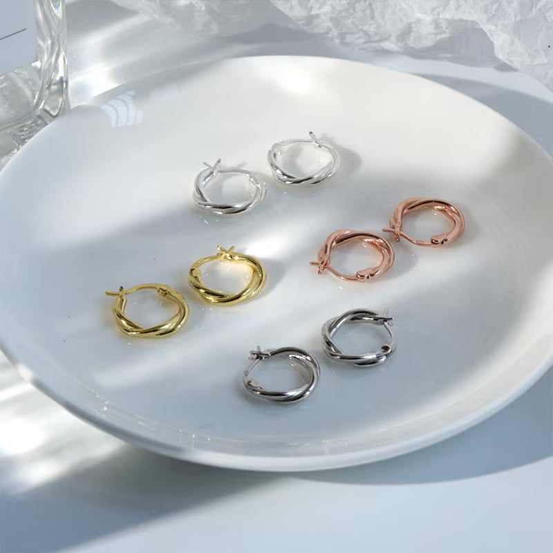 Gold Twisted Hoop Earrings: 18K Gold Plated Sterling Silver