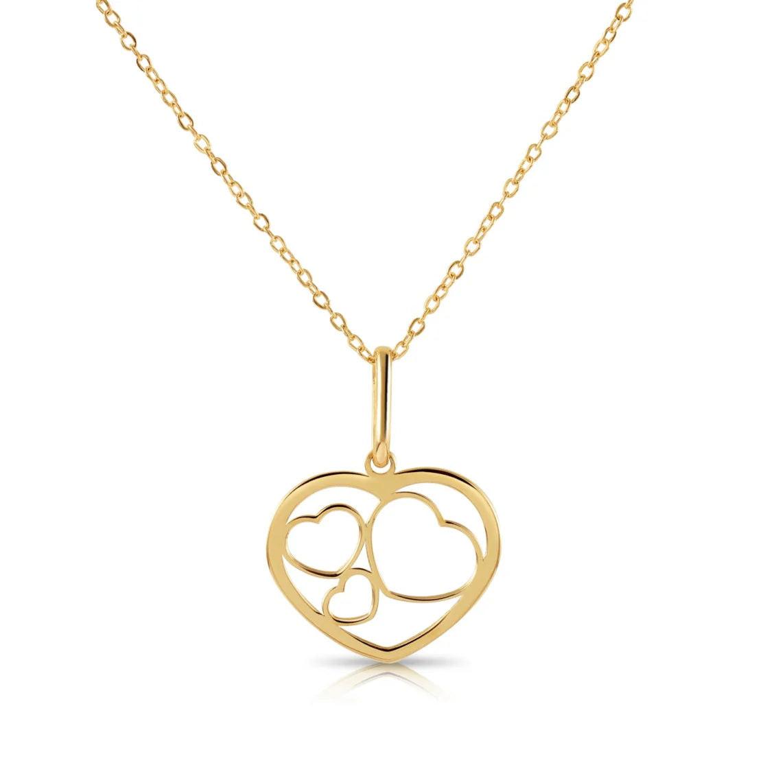 Stunning 14K Yellow Gold Triple Heart Pendant Necklace - The Perfect Timeless Gift.