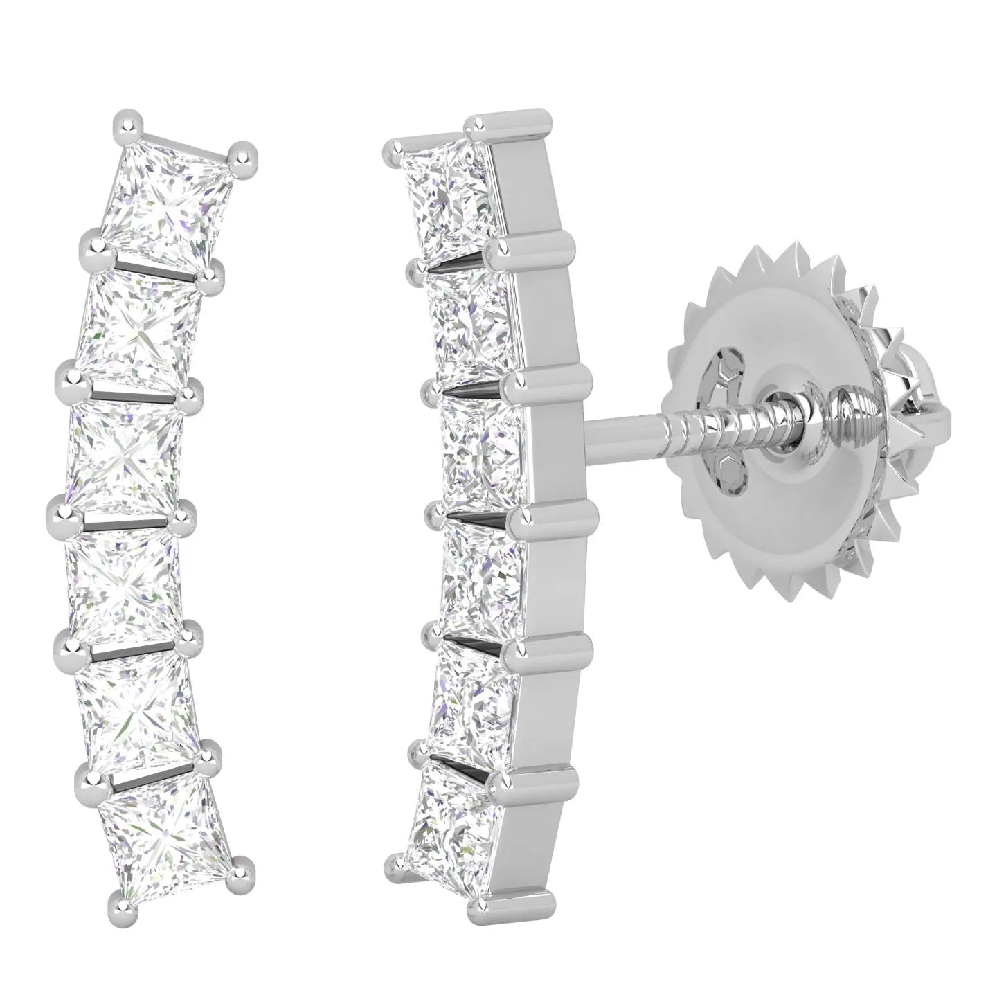 Princess Diamond Ear Climber, Princess Diamond Ear Crawler, Gift Idea , Earring for Women, Princess Cut Diamond Earrings, Diamond Earrings