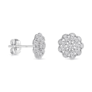 Stunning 14K Gold Lab Diamond Flower Halo Stud Earrings - 0.18Ctw with Secure Pushbacks.