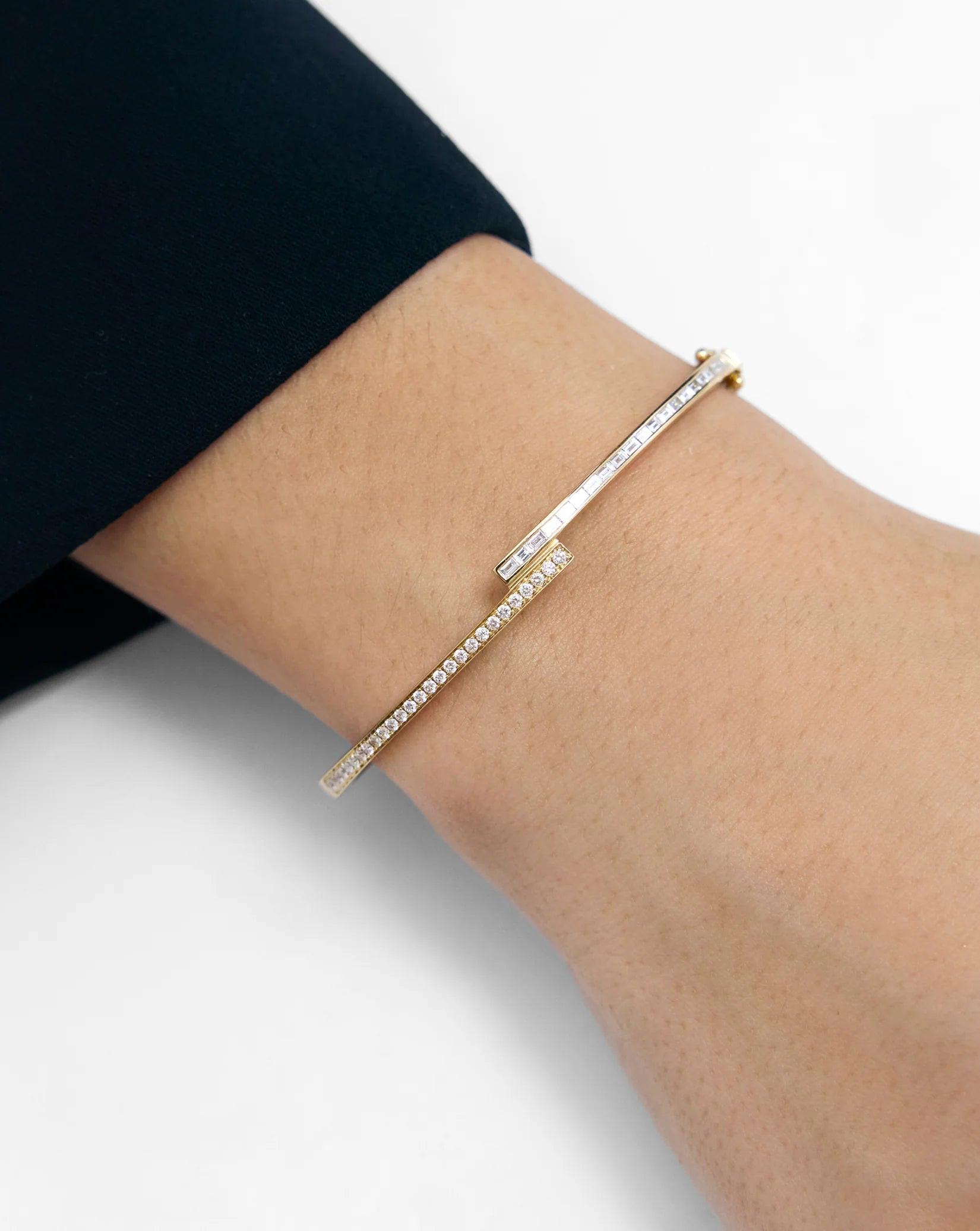 Elegant Baguette and Round Diamond Wrap Bangle.