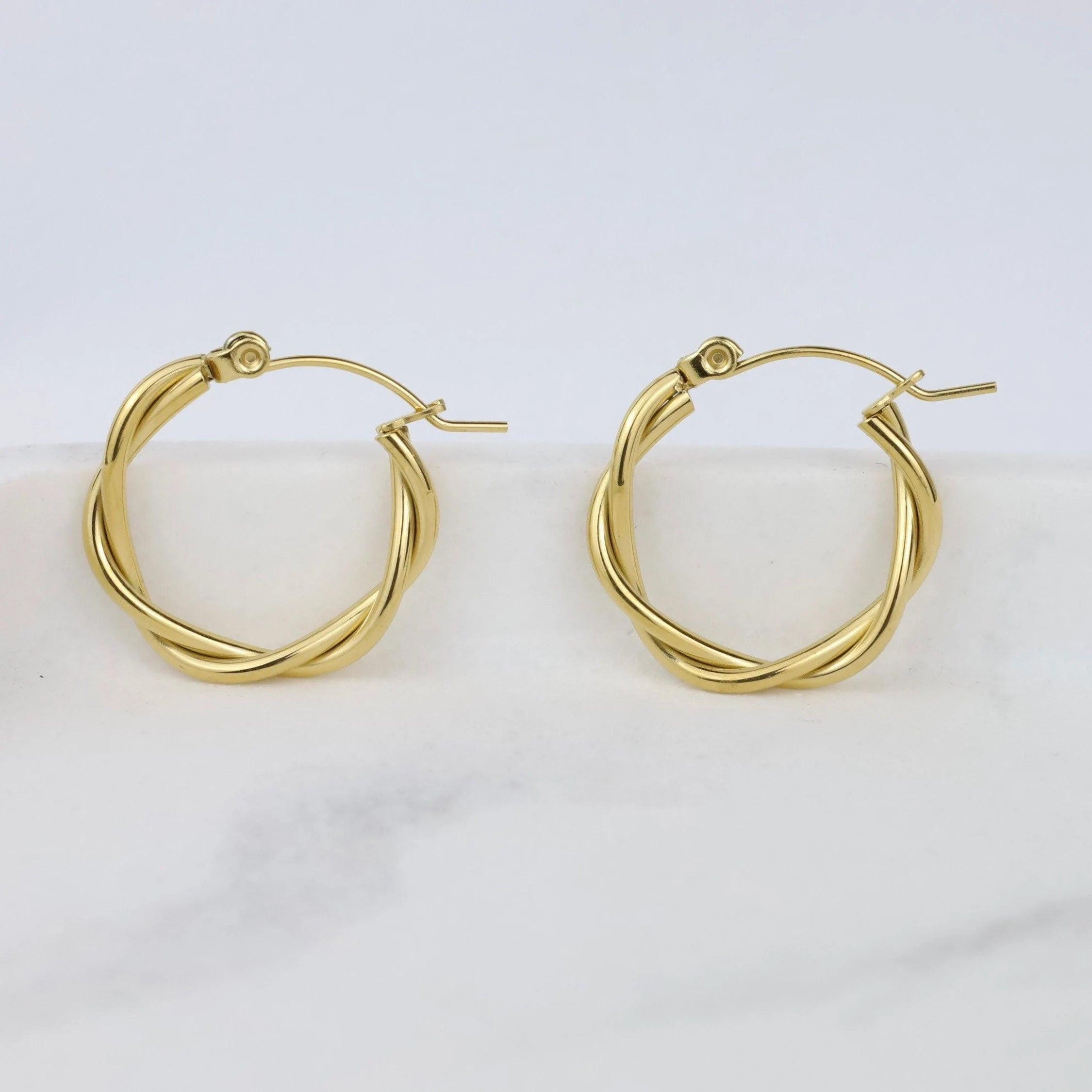 Stunning 18K Gold Plated Titanium Twist Hoop Earrings - Hypoallergenic Minimalist Elegance.