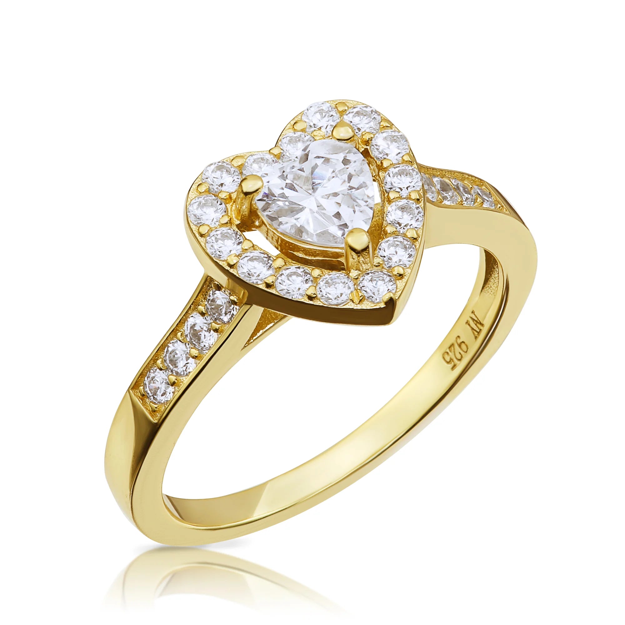 CZ Heart Engagement Ring Set, Gold Plated in Sterling Silver