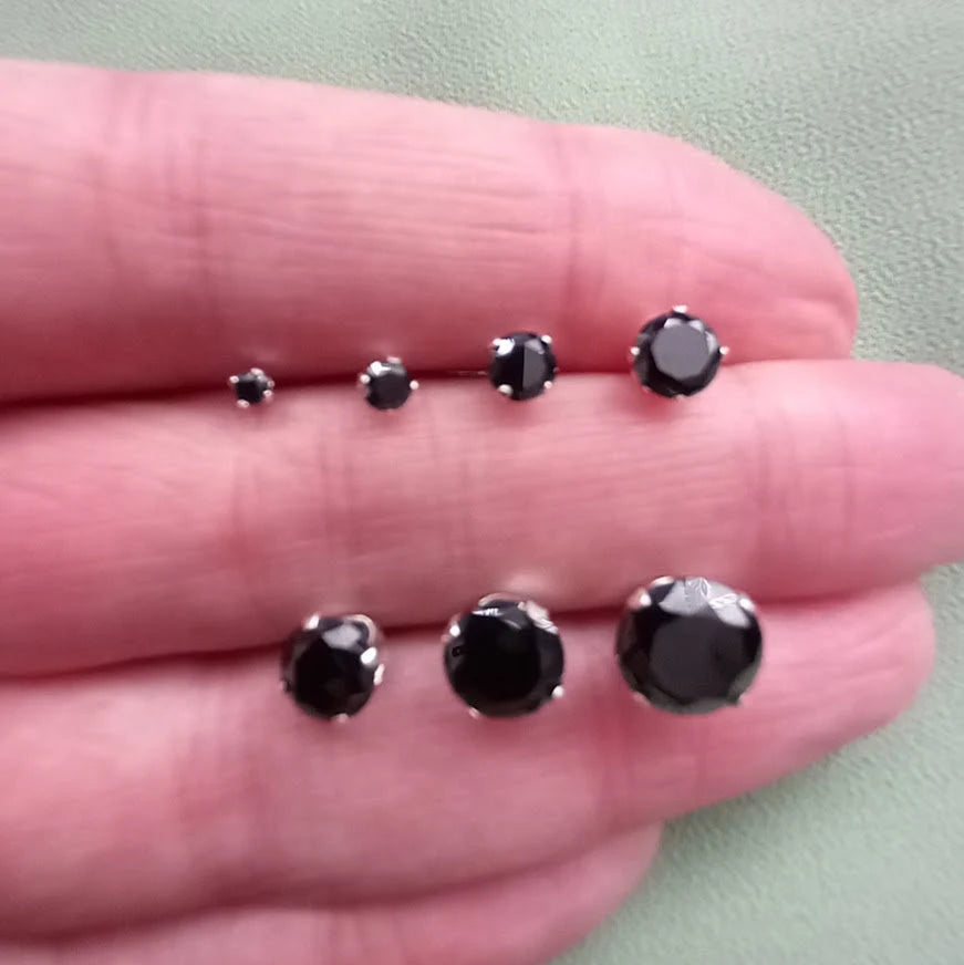925 Sterling Silver 2-8Mm round Birthstone Colour CZ Cubic Zirconia Stud Earrings + Black Velveteen Gift Bag *Free UK Delivery*
