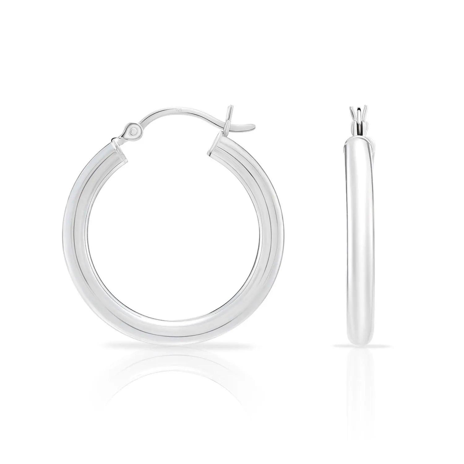 Classic 925 Sterling Silver Chunky Polished Hoop Earrings - 3mm Thin Shiny Elegance.