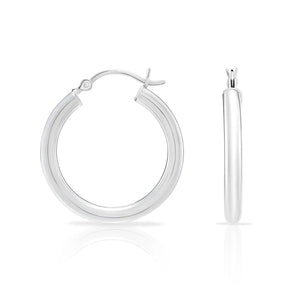 Classic 925 Sterling Silver Chunky Polished Hoop Earrings - 3mm Thin Shiny Elegance.