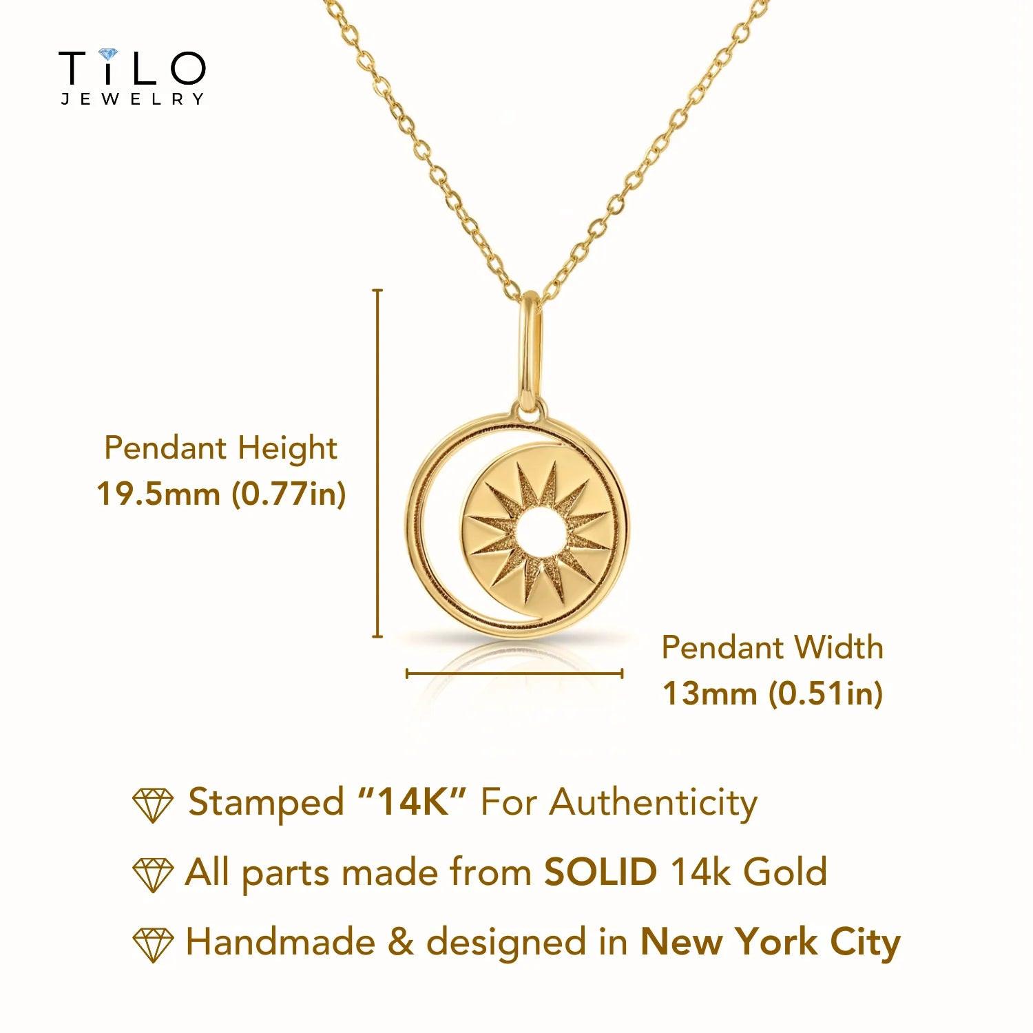 Radiant 14K Yellow Gold Star & Moon Crescent Pendant Necklace - 18" Elegance.