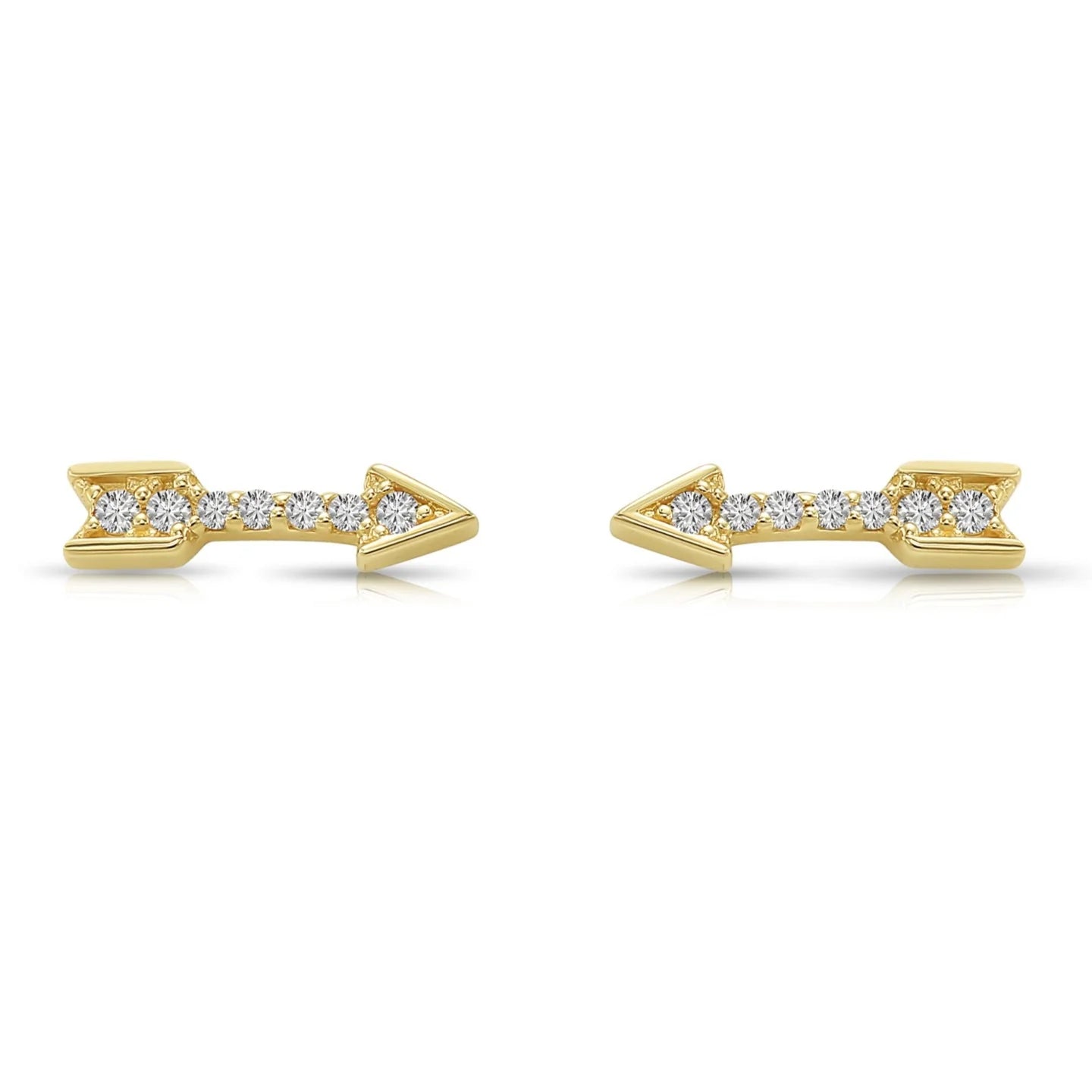 14K Solid Yellow Gold Tiny CZ Arrow Studs, with Screw on Screwbacks