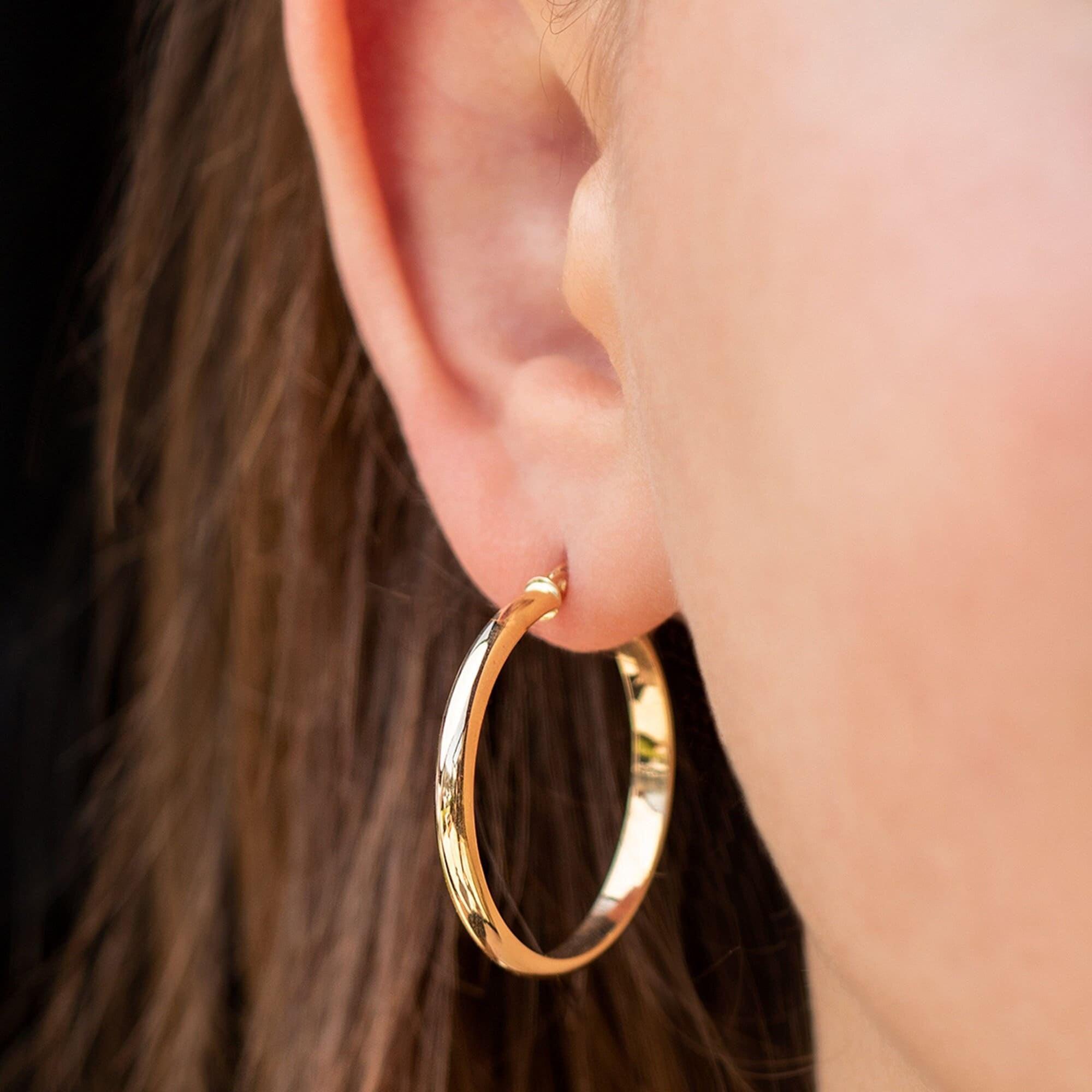 Bold 14K Solid Gold Hoop Earrings - Classic 3.10mm Thick Design.
