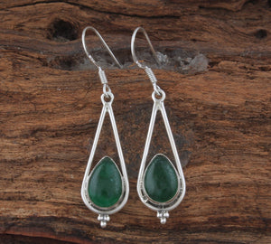 Jade Pear Stone 925 Sterling Silver Earrings, Handmade Designer Jewelry