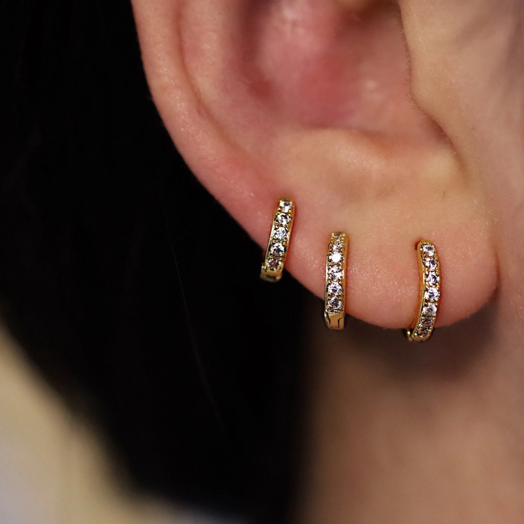 Gold Huggie Hoop Earrings | Dainty Pave Small Hoops | 18K Gold Filled | Gift for Her | Conch Helix