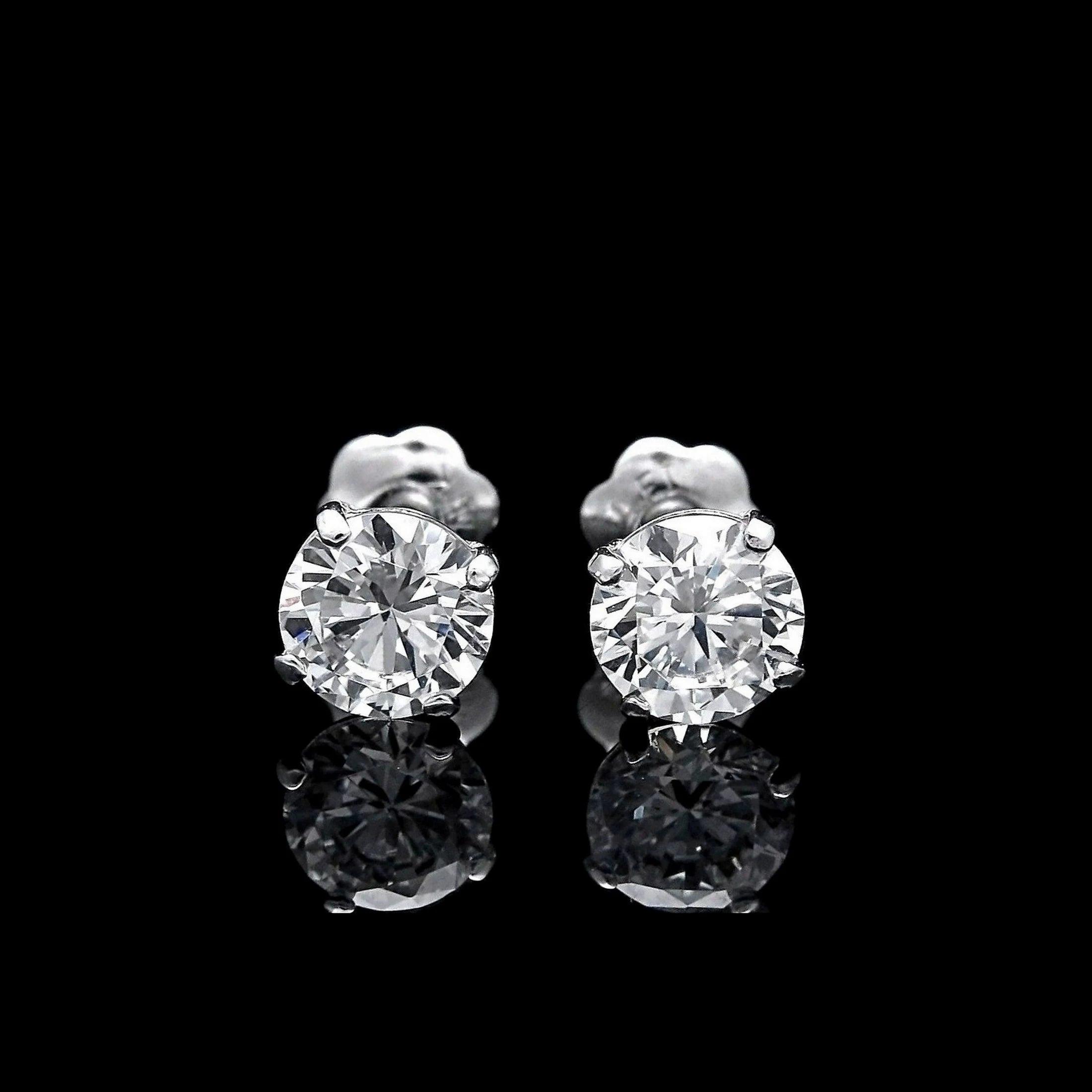 Stunning 14K White Gold Lab-Created Diamond Stud Earrings - Elegant Push Back Basket Design, 0.25 to 8.00 Ct Sizes Available.