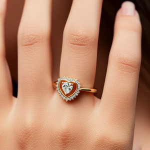 14K Yellow Gold Heart Halo Ring – The Perfect Romantic Gift for Anniversaries and Valentine's Day.