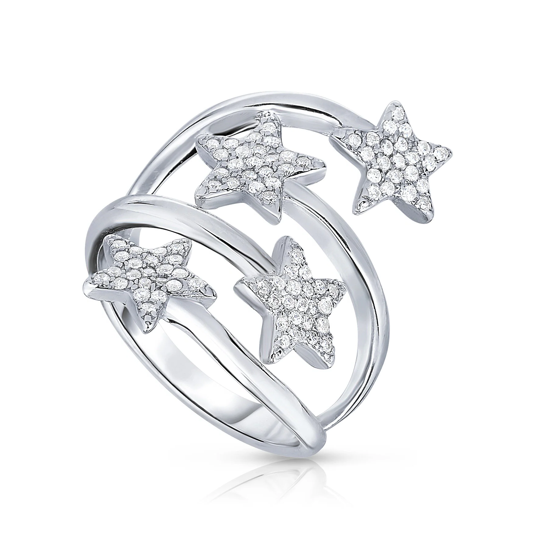 CZ Sparkle Stars Sterling Silver Wrap Ring – A Luxurious Celestial Gift for Any Occasion.