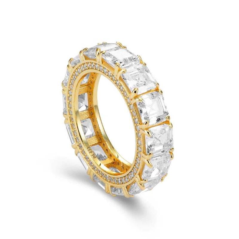 Stunning Gold Plated CZ Eternity Ring with Square Stones – A Modern Forever Ring for Her, Perfect for Anniversaries & Everyday Elegance.