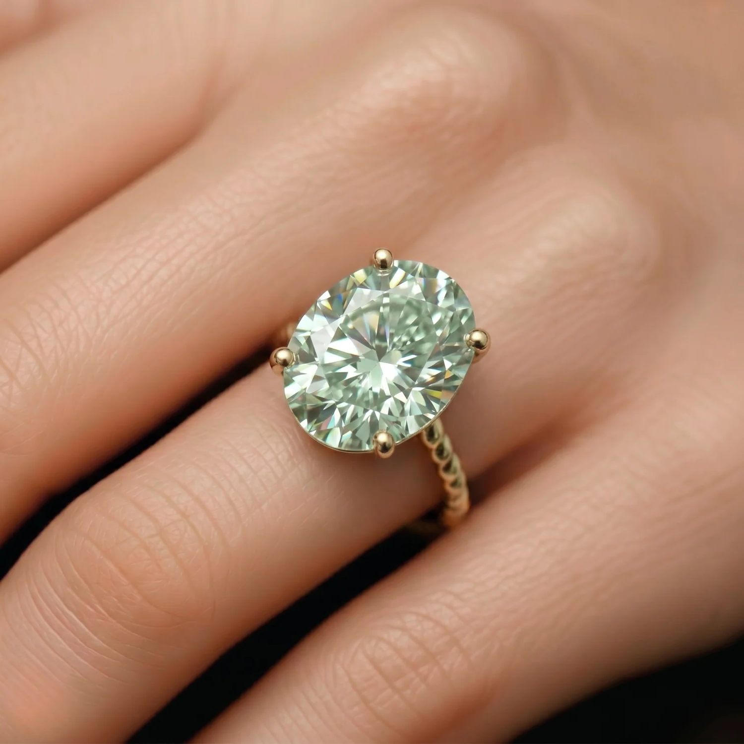 14K Yellow Gold Green Amethyst Oval-Cut Ring – Elegant Green Sparkle for Birthdays and Everyday Luxury.