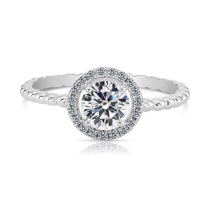 Stunning CZ Round Halo Engagement Ring in Sterling Silver – Perfect Sparkling Proposal for Engagements, Anniversaries & Bridal Elegance.