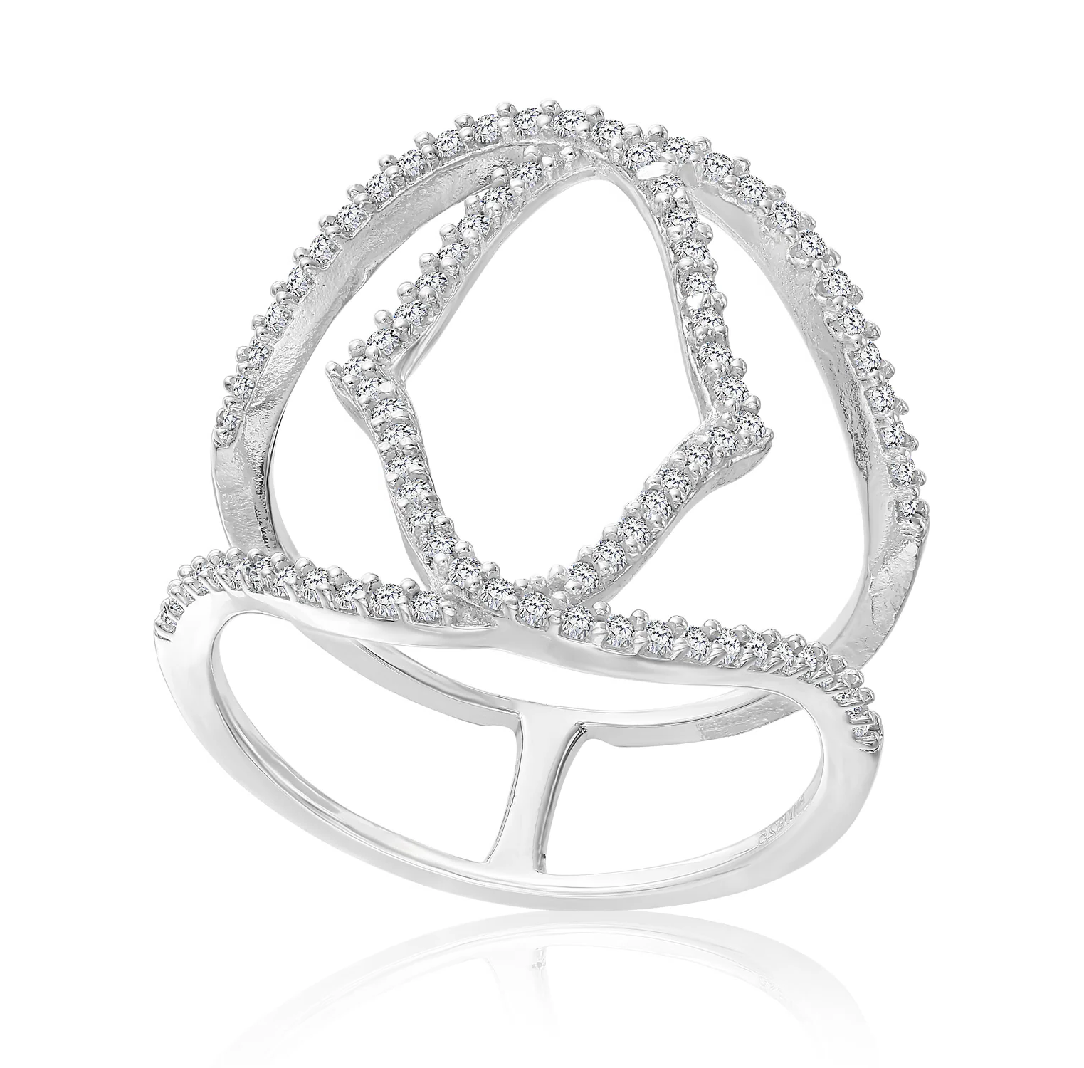 Stunning CZ Double Band Crossover Open Ring in Sterling Silver – Elevate Your Style for Any Occasion!.