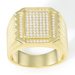 Bold 925 Sterling Silver Pave Square Signet Pinky Ring – Perfect Luxurious Gift for Anniversaries & Everyday Elegance.