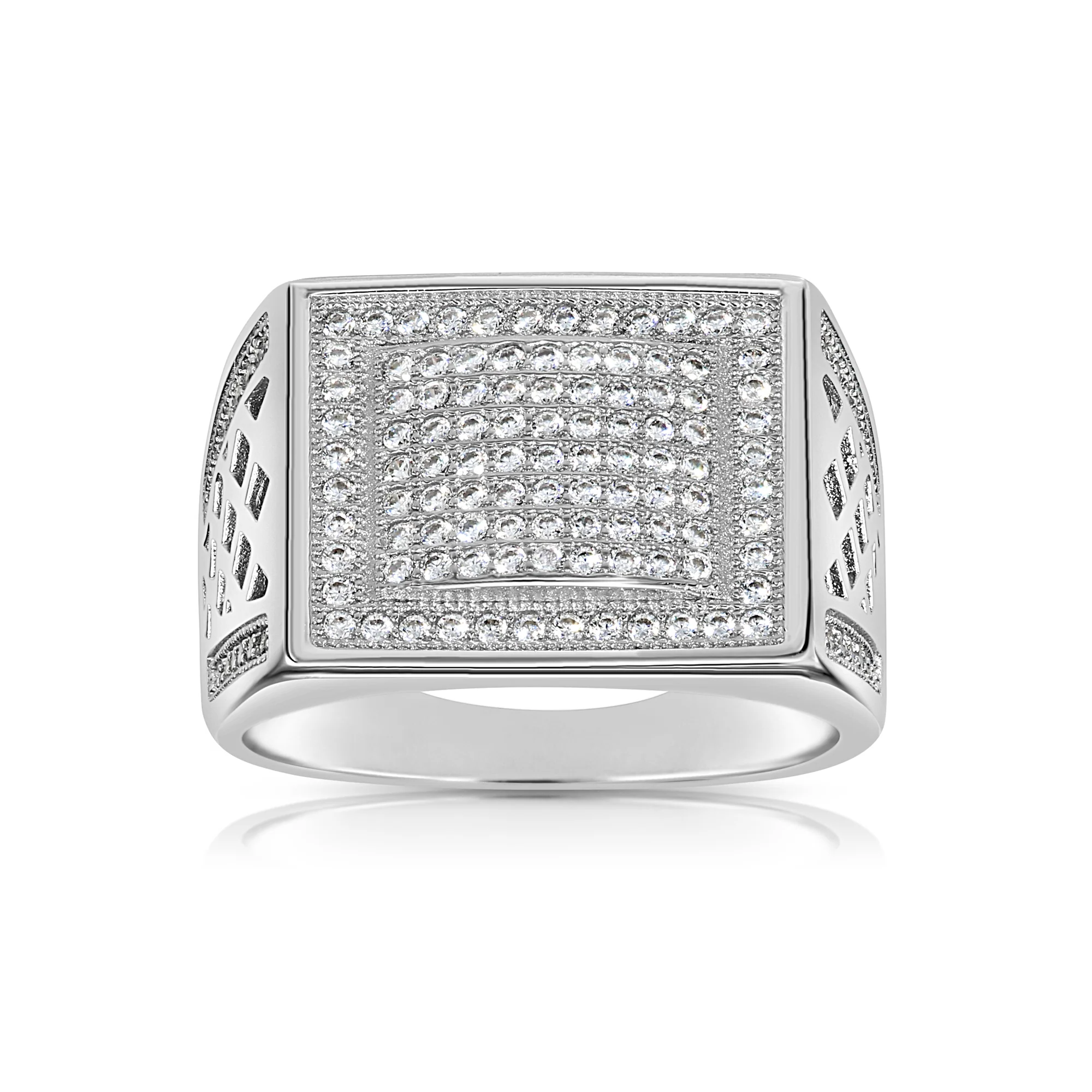 Bold 925 Sterling Silver Pave Square Signet Pinky Ring – Stunning Sparkle for Weddings & Everyday Elegance.