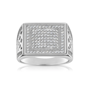 Bold 925 Sterling Silver Pave Square Signet Pinky Ring – Stunning Sparkle for Weddings & Everyday Elegance.
