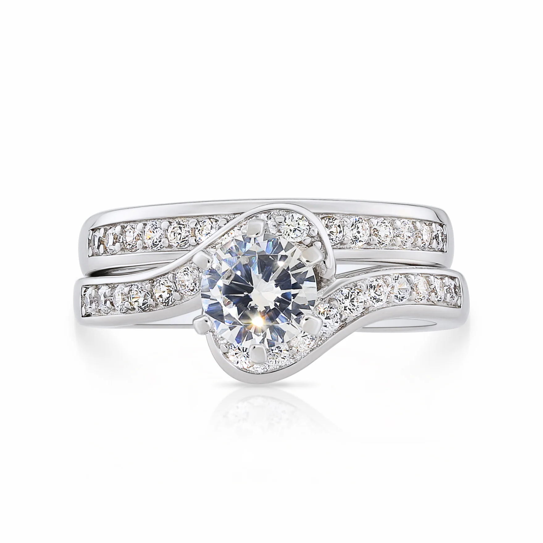 Stunning CZ Two-Tier Sterling Silver Engagement Ring Set – Perfect for Proposals, Weddings, and Anniversaries.