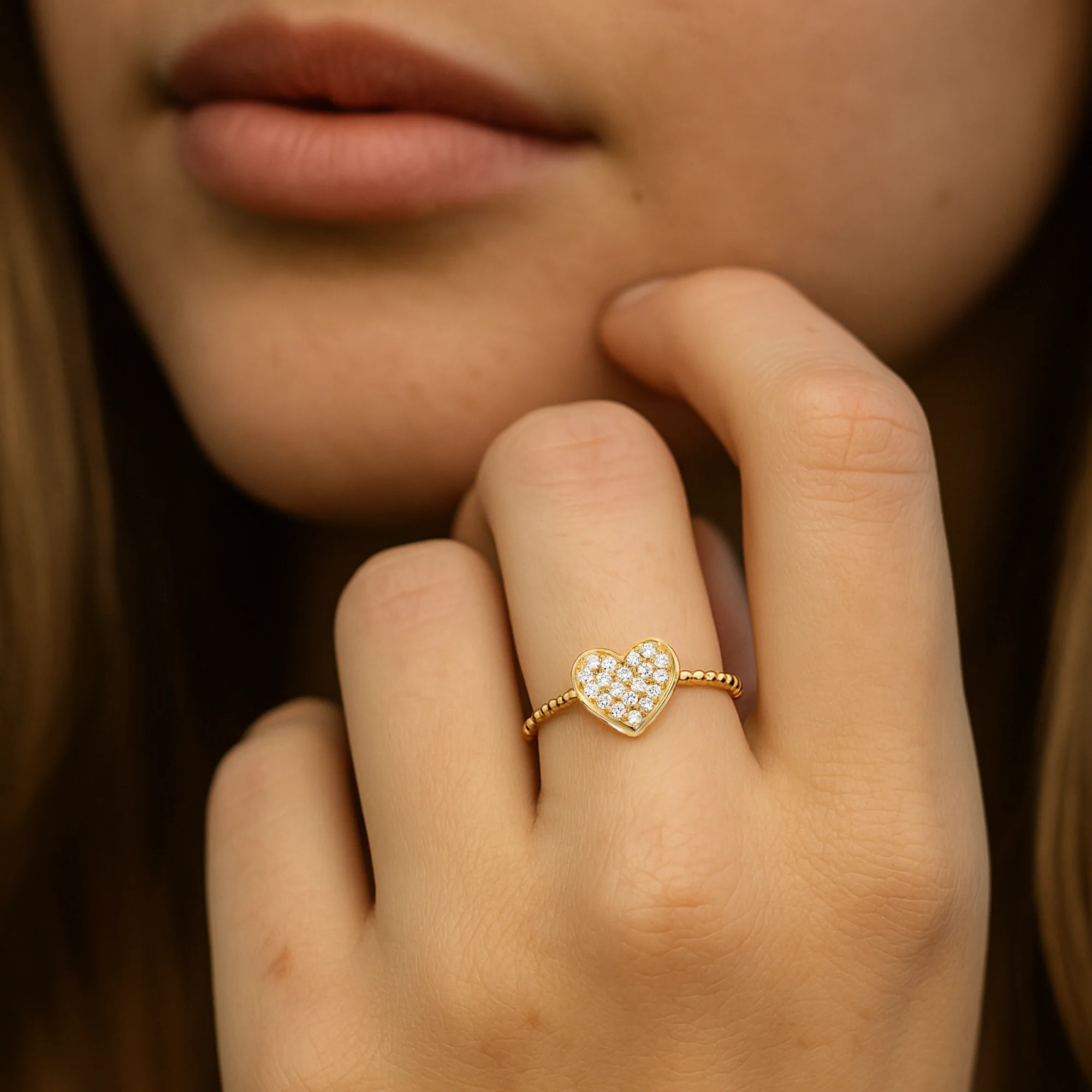 14K Gold Diamond Heart Ring - 0.17Ctw Elegant Love Gift for Her, Perfect for Anniversaries & Everyday Glamour.