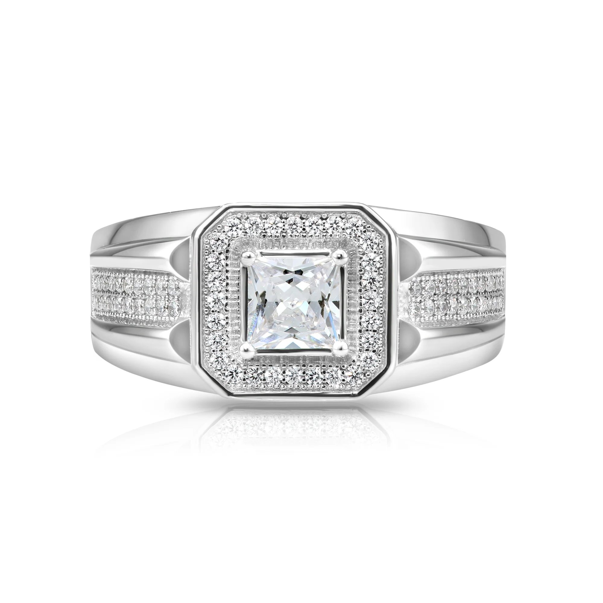Elegant 925 Sterling Silver Princess-Cut Pave Pinky Ring - Perfect for Weddings, Anniversaries & Everyday Glamour.