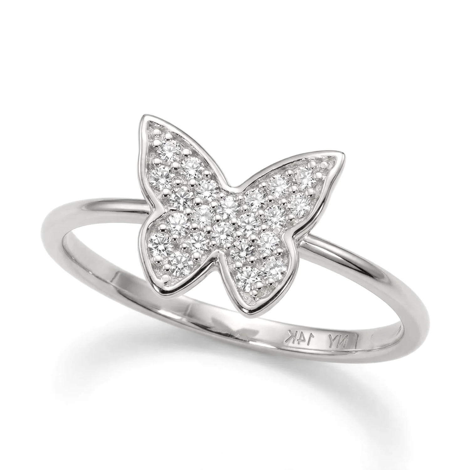 Elegant 14K White Gold Diamond Butterfly Ring - Dainty 0.12Ctw Sparkle Gift for Birthdays & Everyday Glamour.