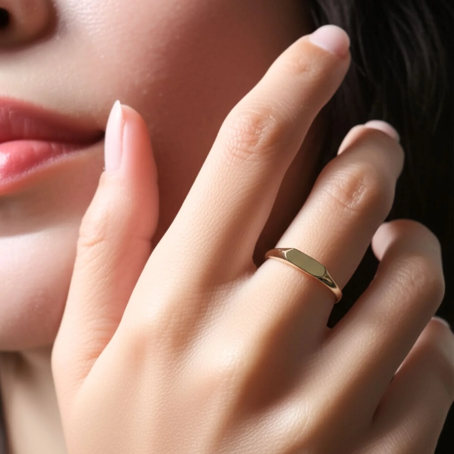 Chic 14K Yellow Gold Skinny Signet Bar Ring - Personalized Luxury Gift for Her Birthdays & Everyday Elegance.