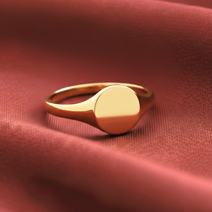 14K Yellow Gold Large Round Signet Ring - Personalized Luxury Gift for Her, Perfect for Birthdays and Everyday Elegance.