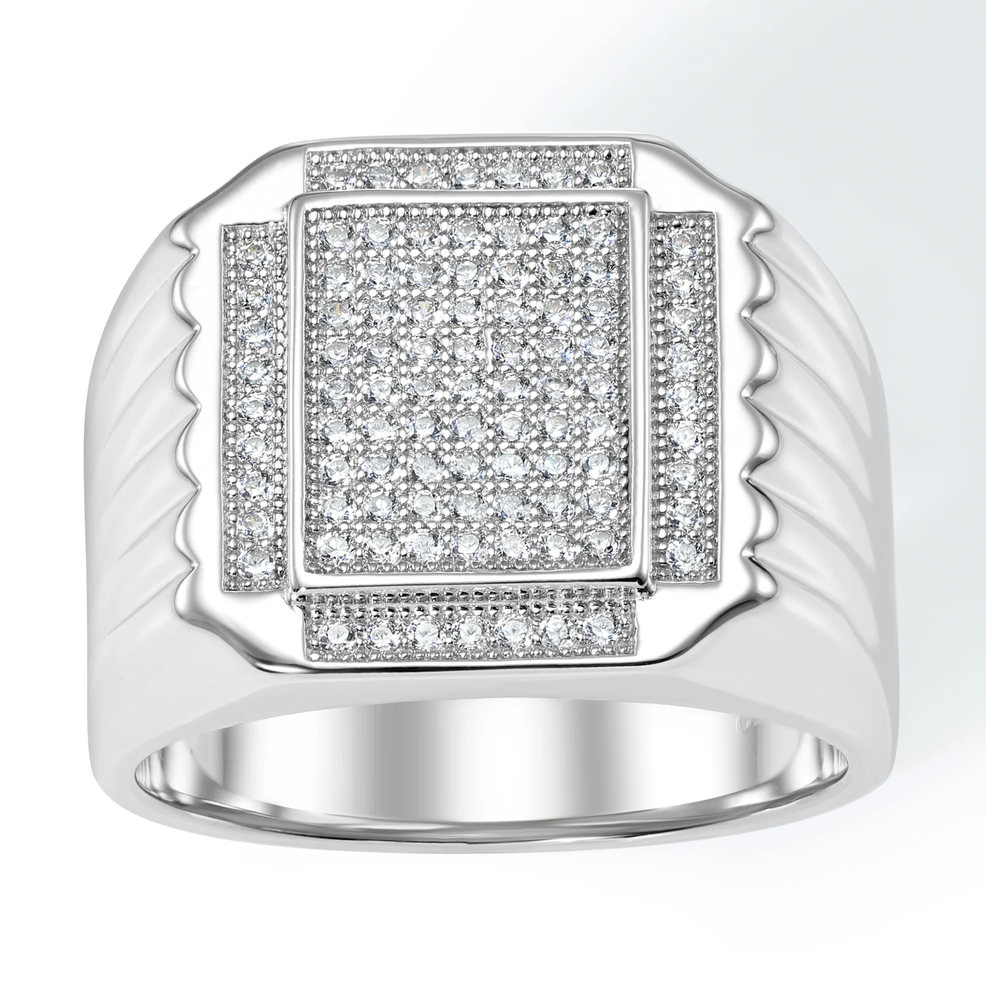 Bold 925 Sterling Silver Pave Square Signet Pinky Ring – Perfect Luxurious Gift for Anniversaries & Everyday Elegance.