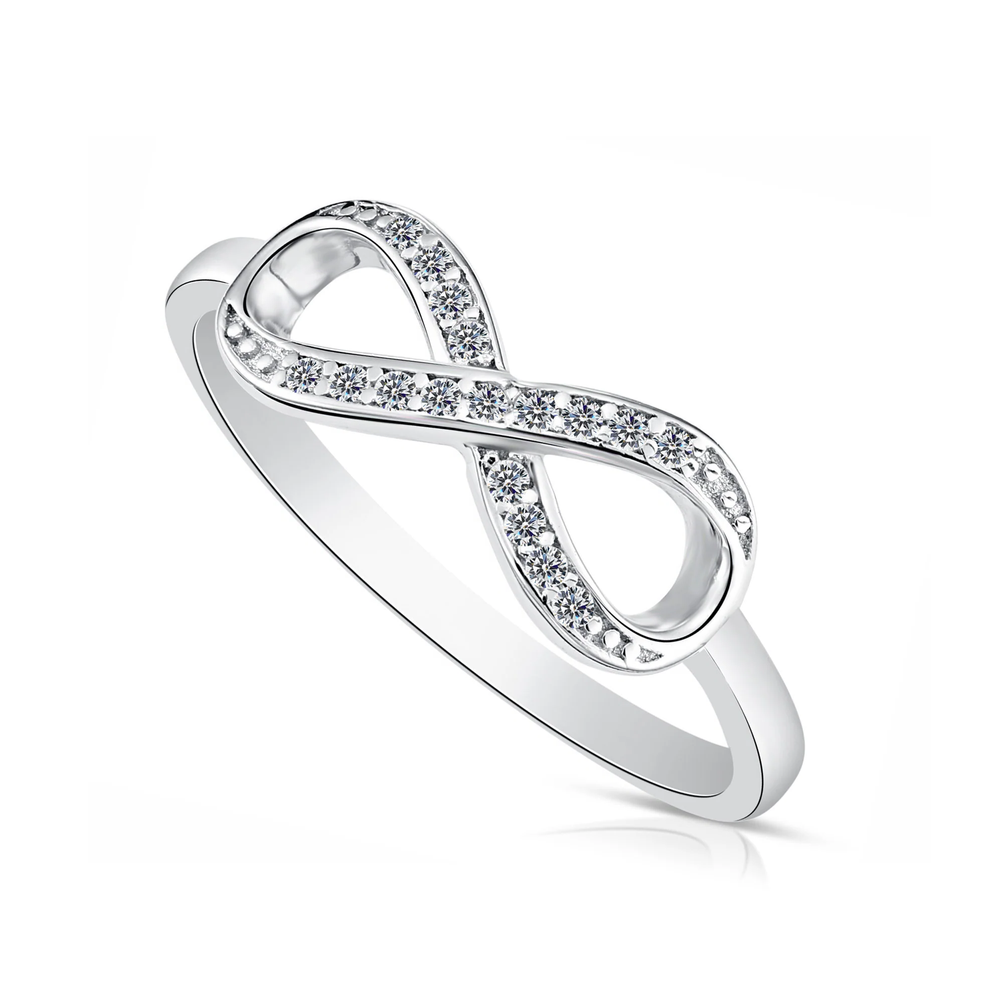 Sparkling Sterling Silver Infinity Ring with Simulated Diamonds – A Timeless Gift for Her on Any Occasion.