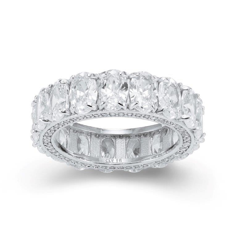 Elegant CZ Eternity Ring with Oval Stones - Gold Plated Sterling Silver Forever Jewelry for Anniversaries and Everyday Luxury.