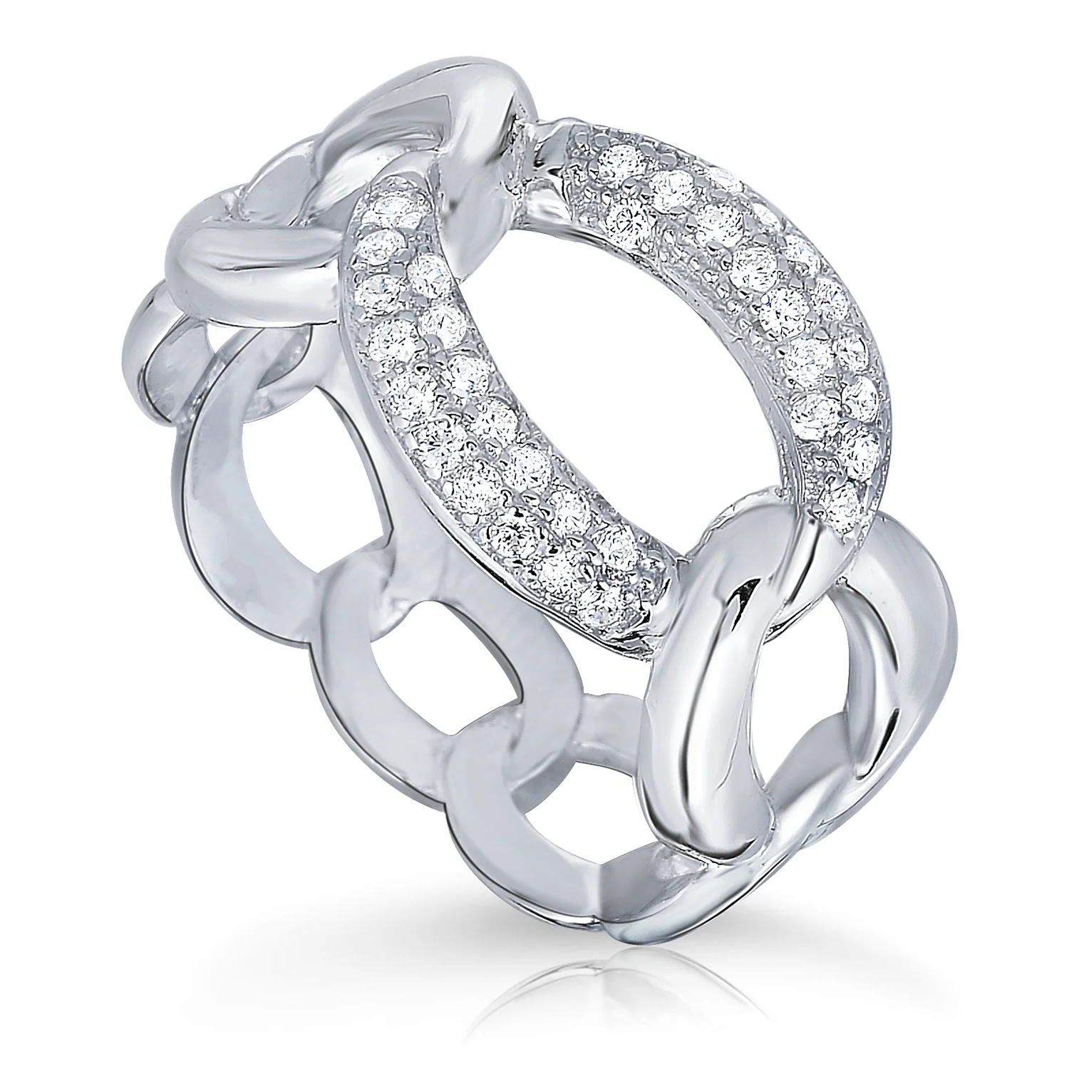 Sterling Silver CZ Cuban Link Ring - Chic Bold Chain Design for Her, Perfect for Mother's Day and Special Occasions.