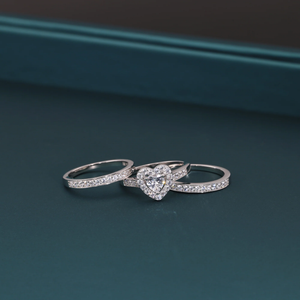 Radiant CZ Heart Three-Tier Engagement Ring Set in Sterling Silver - Perfect Bridal Ring Set for Proposals, Weddings, and Anniversaries.