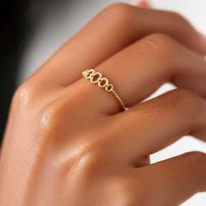 14K Yellow Gold Oval Link Beaded Band Ring - A Chic & Modern Gift for Her Birthday or Everyday Elegance.