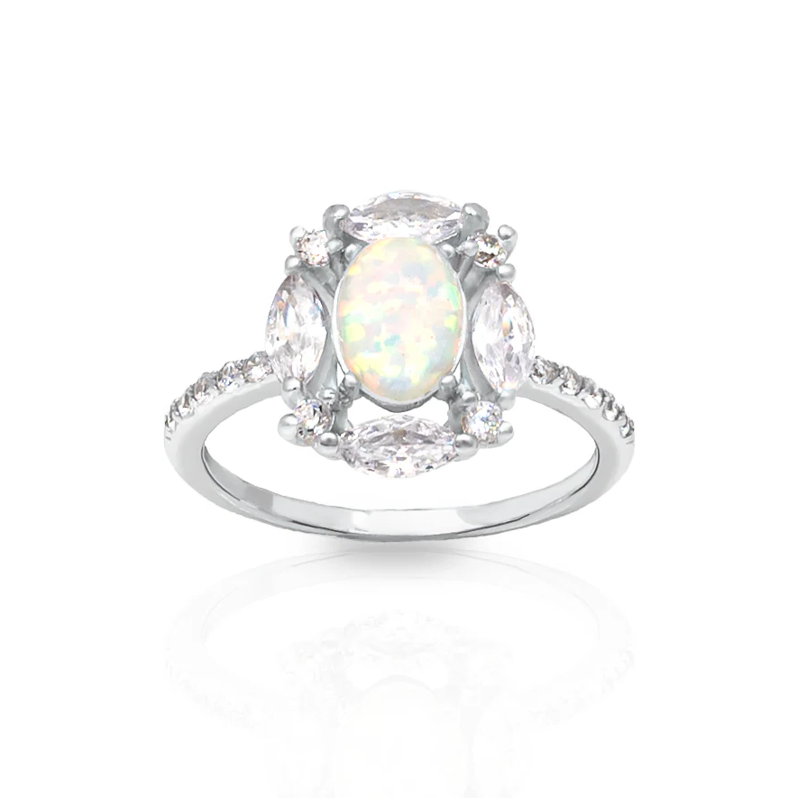 Stunning CZ Fire Opal Oval Ring in Sterling Silver – A Dazzling Gift for Birthdays & Everyday Elegance.