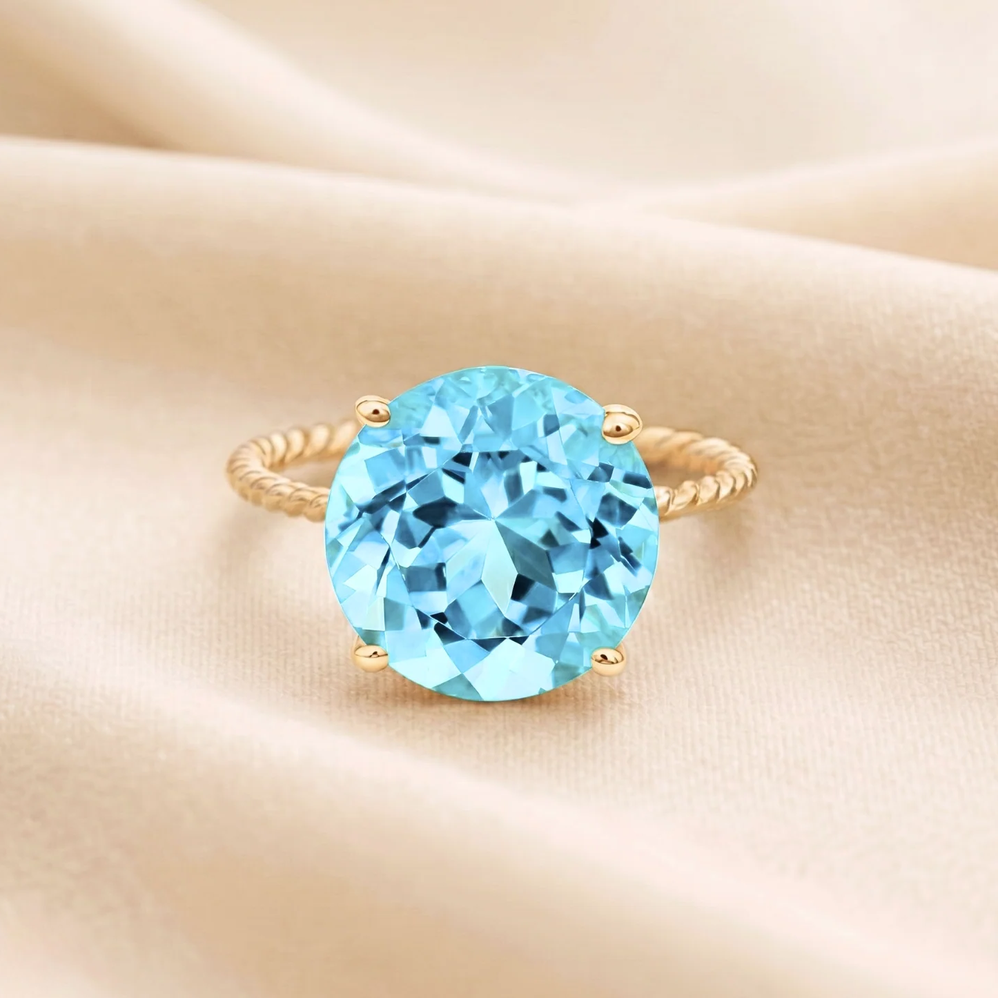 Stunning 14K Yellow Gold Sky Blue Topaz Ring - Perfect Birthday Gemstone Gift for Her!.