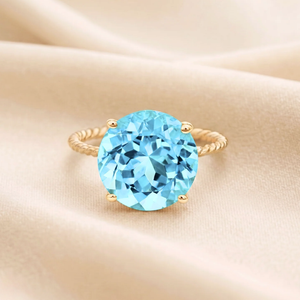 Stunning 14K Yellow Gold Sky Blue Topaz Ring - Perfect Birthday Gemstone Gift for Her!.
